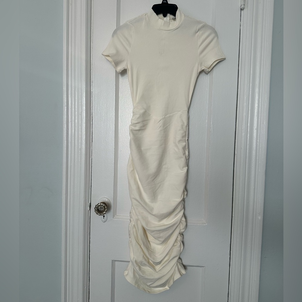 Fashion Nova Ribbed Midi Dress Small Good Days In My Mind Short Sleeve NEW white